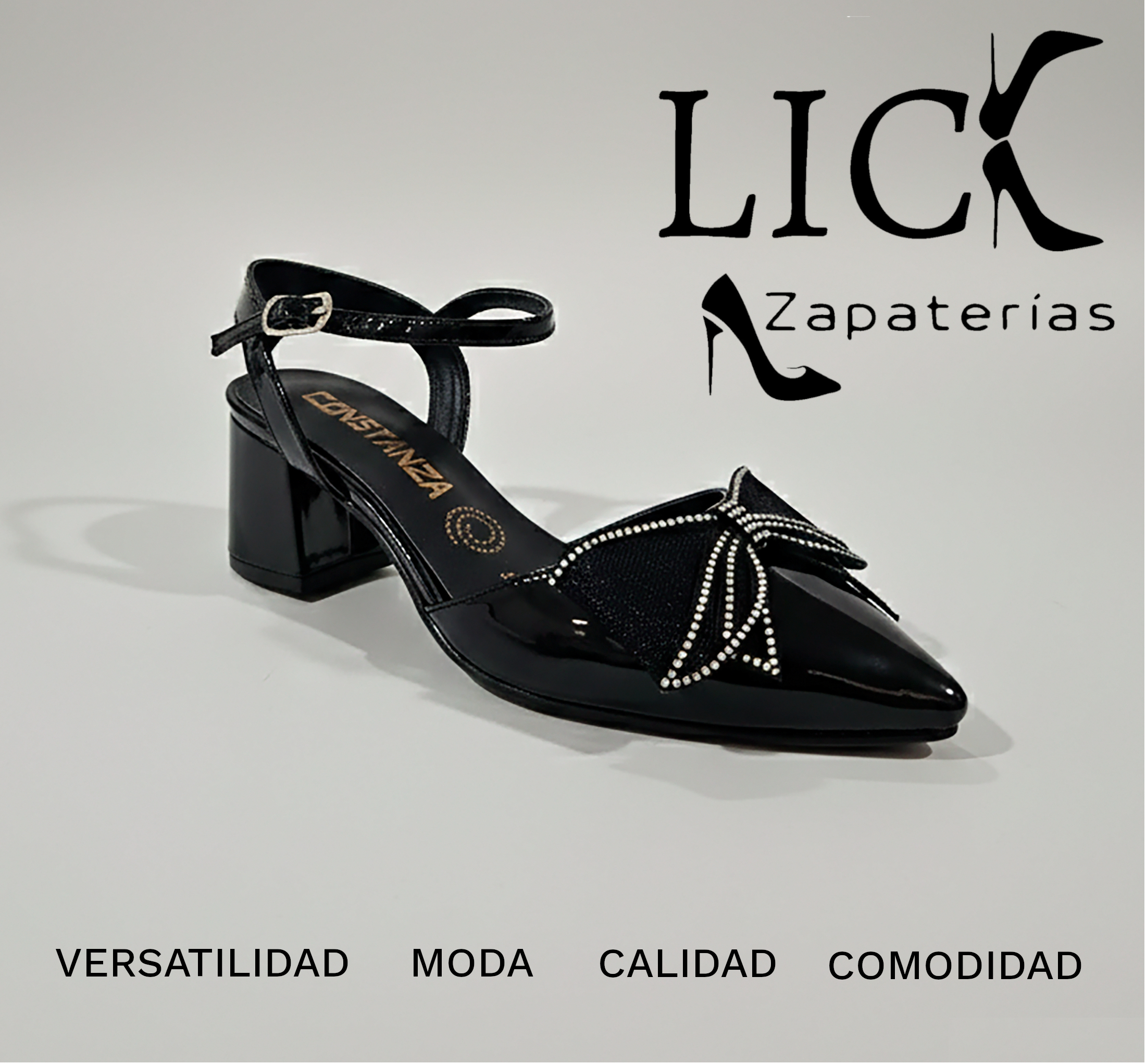Zapatilla Lumière - Negro | Tacón Bajo con Moño de Brillo - Imagen 7