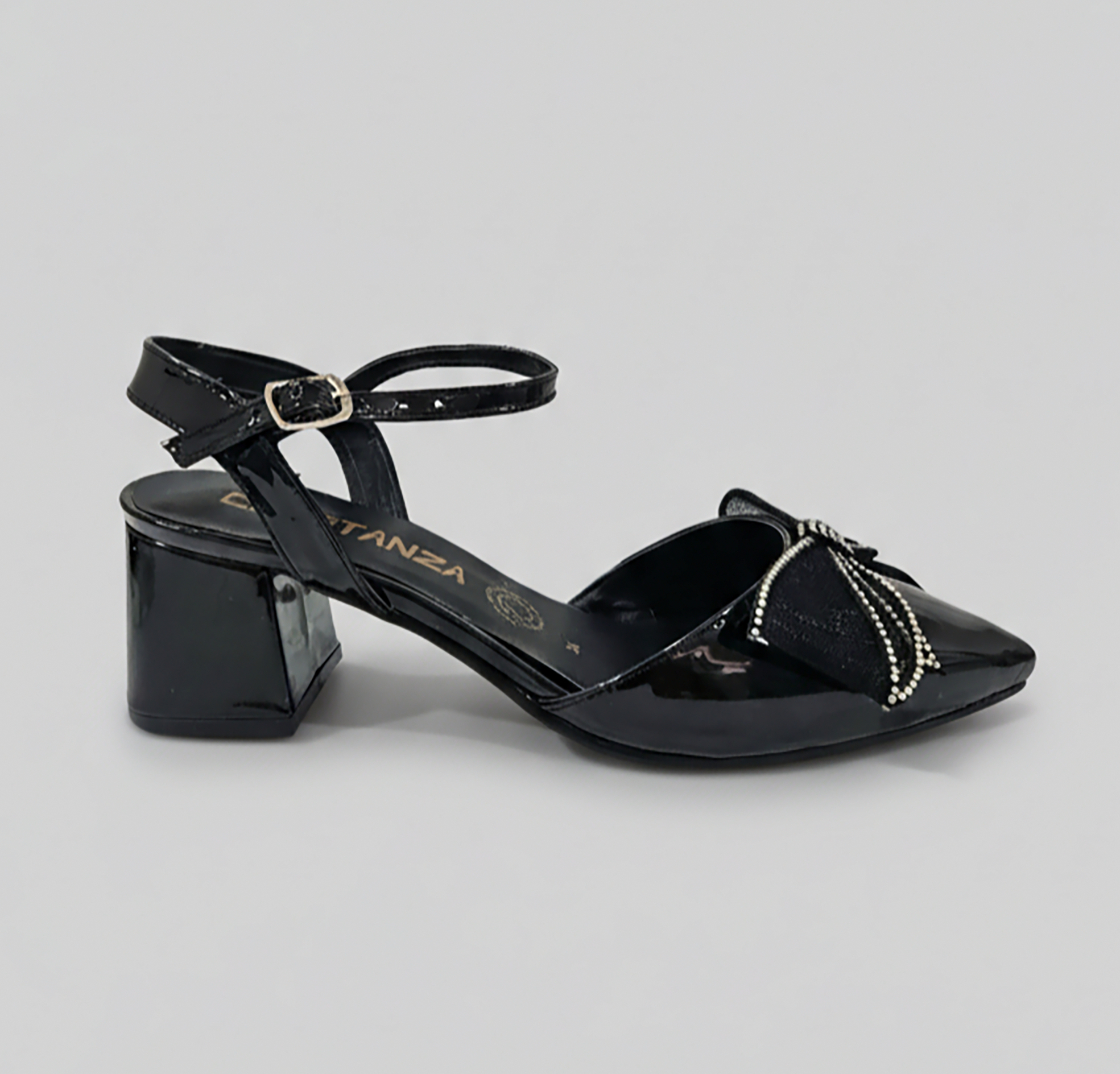 Zapatilla Lumière - Negro | Tacón Bajo con Moño de Brillo - Imagen 2