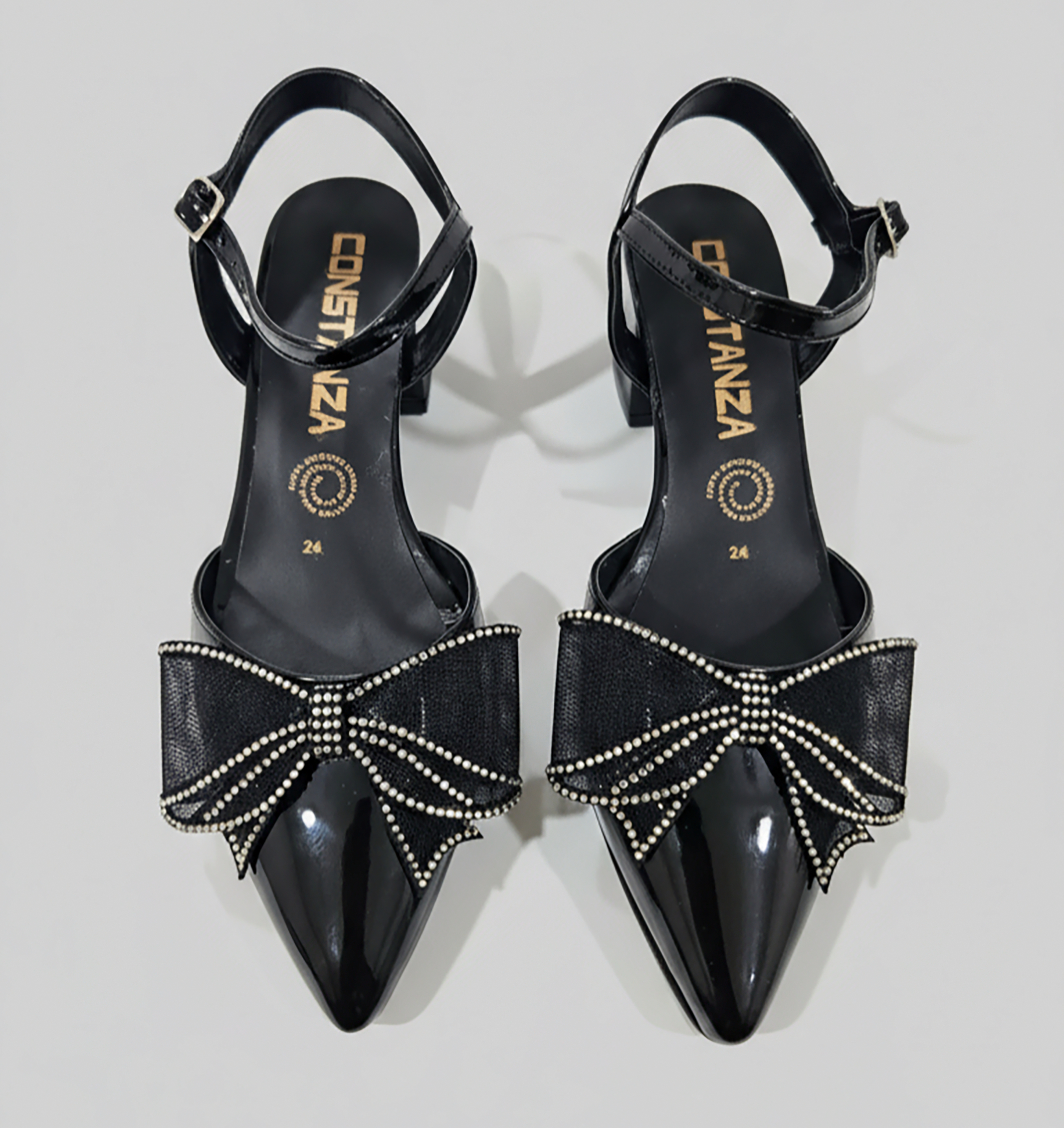 Zapatilla Lumière - Negro | Tacón Bajo con Moño de Brillo - Imagen 4