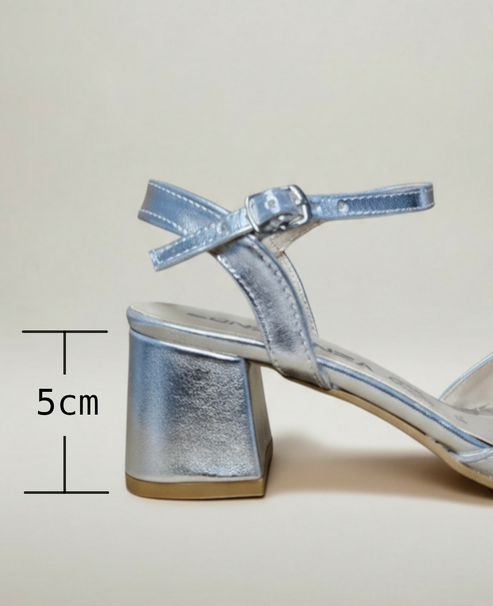 Zapatilla Lumière - Plateado | Tacón Bajo con Moño de Brillo - Imagen 5
